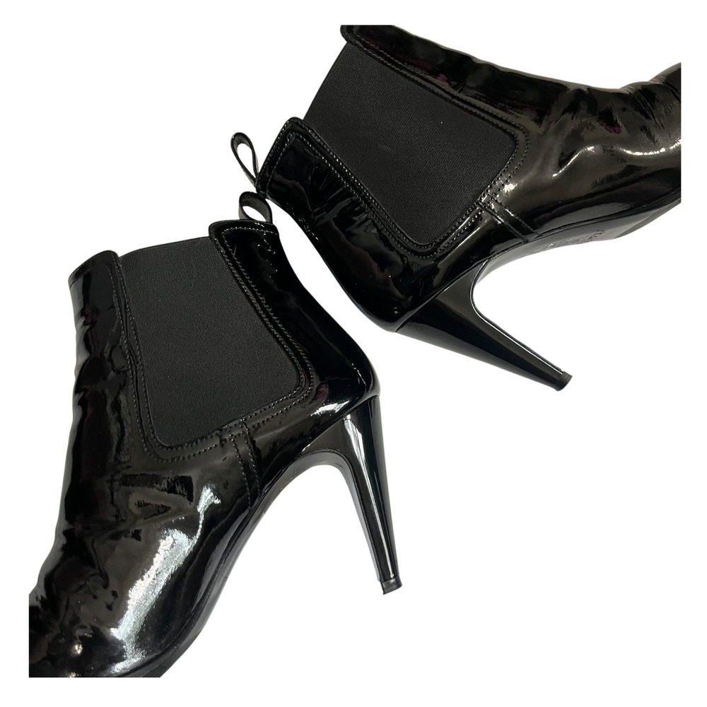 Robert Clergerie Black Patent Leather Pointed Toe Chelsea Bootie Heels Womens 39 - Picture 11 of 14